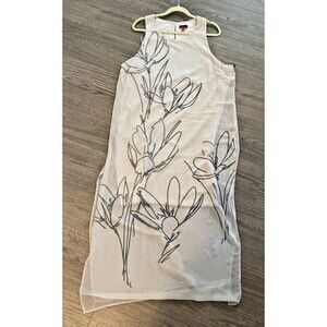 Vince Camuto Maxi Dress Sleeveless Sheer Floral Side Slits Size XL NWT